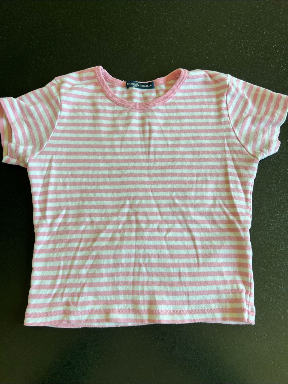 Brandy Melville Pink & White Striped Hailie Baby Tee - OS (Fits XS/S)